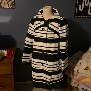 Black and White Stripe KATE SPADE Dress Coat with bow detail collar